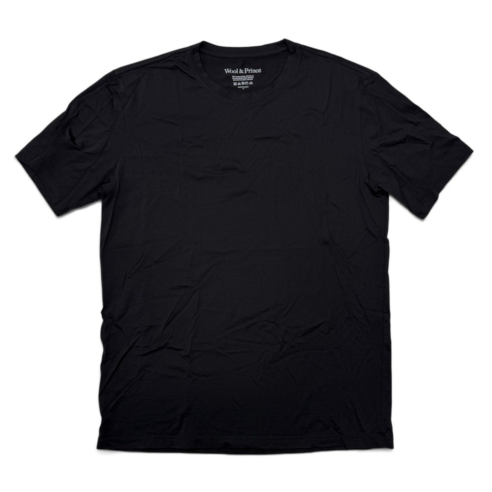 Wool & Prince Signature Crew Neck Tee Men Merino Wool Blend T-Shirt Black Medium